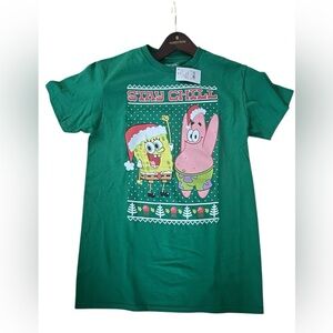 SpongeBob SquarePants Green Stay Chill Christmas Graphic Tee Holiday Size Small